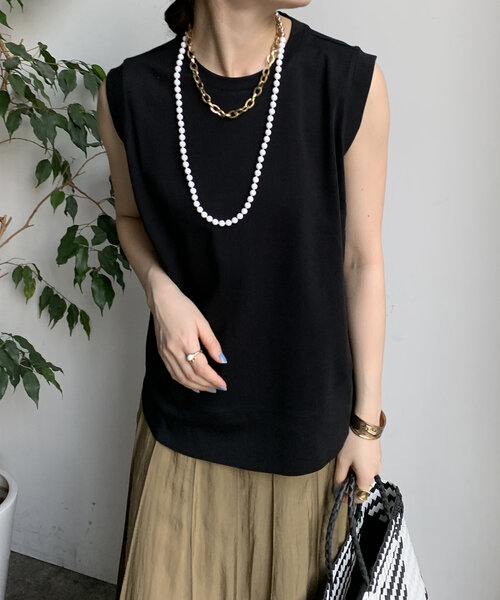DouDou（ドゥドゥ）の「裾切替タンクプルオーバー（Tシャツ/カットソー・レディース・ピンクベージュ/ブラック/オレンジ/オフホワイト/チャコールグレー・FREE）」の3枚目の写真