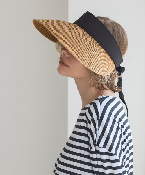 DONOBAN（ドノバン）の「ラフィアサンバイザー（キャップ・レディース・ブラック/ベージュ・ONE）」の2枚目の写真