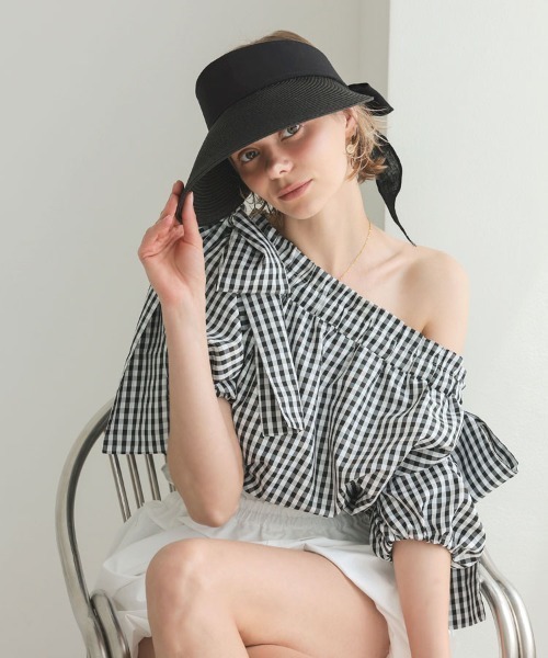 DONOBAN（ドノバン）の「ラフィアサンバイザー（キャップ・レディース・ブラック/ベージュ・ONE）」の6枚目の写真