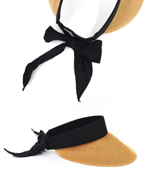 DONOBAN（ドノバン）の「ラフィアサンバイザー（キャップ・レディース・ブラック/ベージュ・ONE）」の3枚目の写真