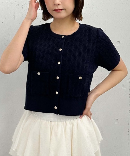 archives（アルシーヴ）の「ハーフスリーブ細ケーブルニットカーディガン（カーディガン/ボレロ・レディース・アイボリー/グレー/ブルー/ネイビー/レッド・MEDIUM）」の7枚目の写真