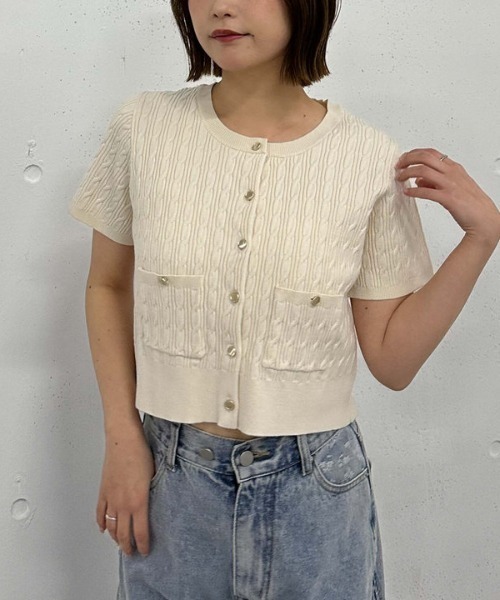 archives（アルシーヴ）の「ハーフスリーブ細ケーブルニットカーディガン（カーディガン/ボレロ・レディース・アイボリー/グレー/ブルー/ネイビー/レッド・MEDIUM）」の12枚目の写真