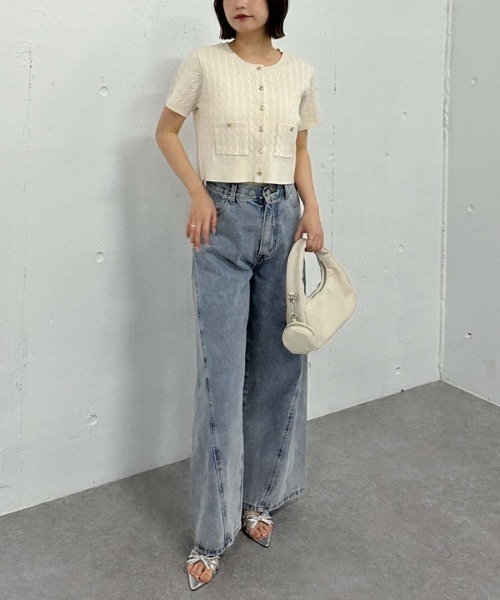 archives（アルシーヴ）の「ハーフスリーブ細ケーブルニットカーディガン（カーディガン/ボレロ・レディース・アイボリー/グレー/ブルー/ネイビー/レッド・MEDIUM）」の14枚目の写真