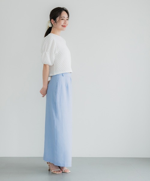 coca（coca）（コカ）の「【WEB限定セール】ストライプIラインスカート（スカート・レディース・ライトベージュ/ブルー・S/M/L）」の3枚目の写真