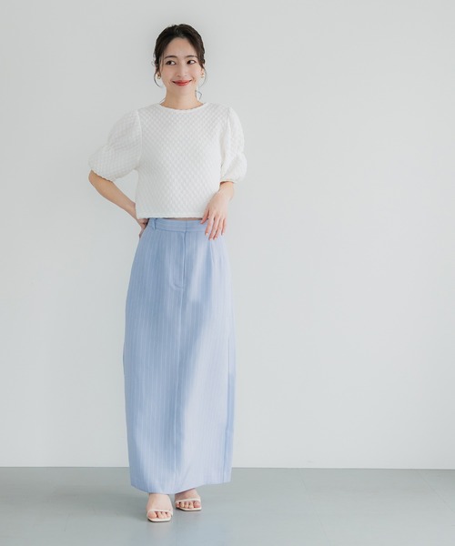 coca（coca）（コカ）の「【WEB限定セール】ストライプIラインスカート（スカート・レディース・ライトベージュ/ブルー・S/M/L）」の18枚目の写真