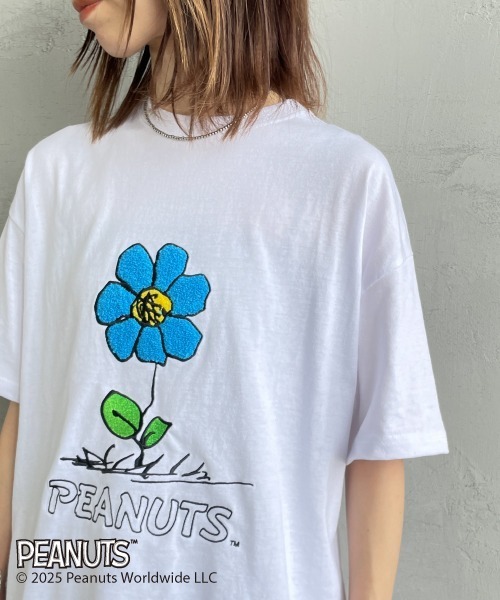 tシャツ 「PEANUTS×JEANS FACTORY/ピーナッツ×ジーンズ ファクトリー」 別注 PEANUTS FLOWER 刺繍プリントTシャツ セール】[PEANUTS×JEANS FACTORY/ピーナッツ×ジーンズ