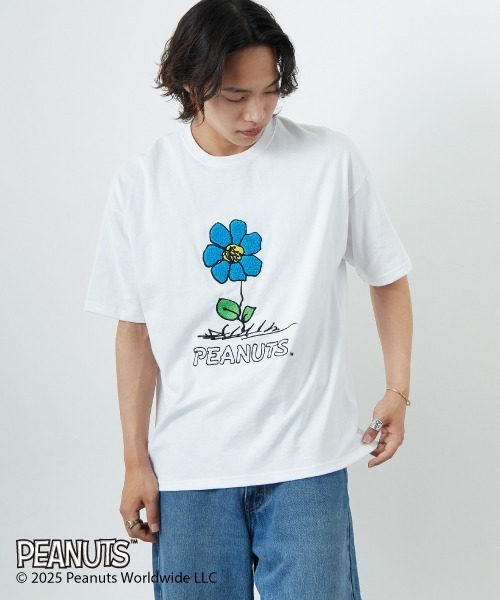 tシャツ 「PEANUTS×JEANS FACTORY/ピーナッツ×ジーンズ ファクトリー」 別注 PEANUTS FLOWER 刺繍プリントTシャツ セール】[PEANUTS×JEANS FACTORY/ピーナッツ×ジーンズ