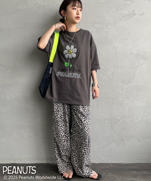 tシャツ 「PEANUTS×JEANS FACTORY/ピーナッツ×ジーンズ ファクトリー」 別注 PEANUTS FLOWER 刺繍プリントTシャツ セール】[PEANUTS×JEANS FACTORY/ピーナッツ×ジーンズ
