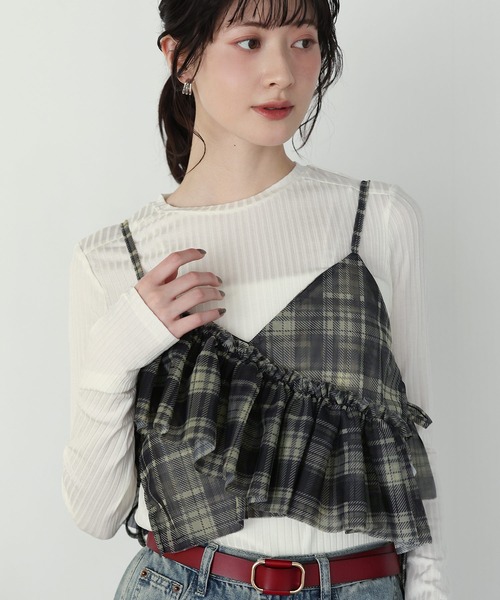 shetila(シェティラ)の「【サイズ調整可能】アシメチュールフリルビスチェ 無地&チェック(キャミソール・レディース・レッド/ブラック/アイボリー/グレー/ブルー/ブラウン/ピンク/ブラック系/ブルー系・F)」の4枚目の写真