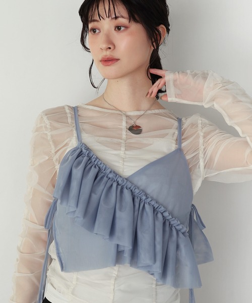 shetila(シェティラ)の「【サイズ調整可能】アシメチュールフリルビスチェ 無地&チェック(キャミソール・レディース・レッド/ブラック/アイボリー/グレー/ブルー/ブラウン/ピンク/ブラック系/ブルー系・F)」の7枚目の写真