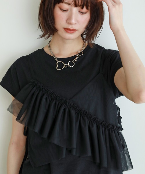 shetila(シェティラ)の「【サイズ調整可能】アシメチュールフリルビスチェ 無地&チェック(キャミソール・レディース・レッド/ブラック/アイボリー/グレー/ブルー/ブラウン/ピンク/ブラック系/ブルー系・F)」の10枚目の写真