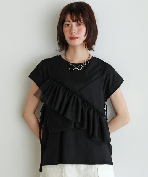 shetila(シェティラ)の「【サイズ調整可能】アシメチュールフリルビスチェ 無地&チェック(キャミソール・レディース・レッド/ブラック/アイボリー/グレー/ブルー/ブラウン/ピンク/ブラック系/ブルー系・F)」の12枚目の写真