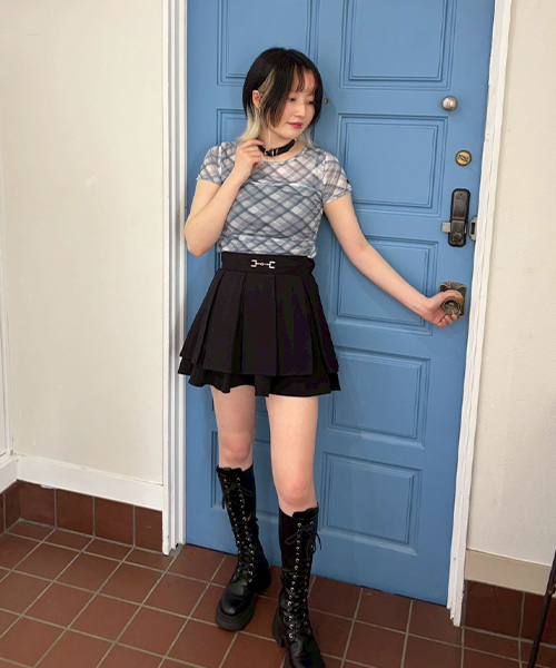 Mi-je(ミジェ)の「チェックシアー半袖インナー【韓国ファッション】(Tシャツ/カットソー・レディース・ライトブルー/ピンク・F)」の13枚目の写真