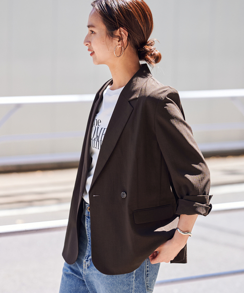 FRAMeWORK（フレームワーク）の「≪追加≫撥水強撚PEジャケット 3（テーラードジャケット・レディース・ブラウン系その他/チャコールグレー/スミクロ・FREE）」の3枚目の写真