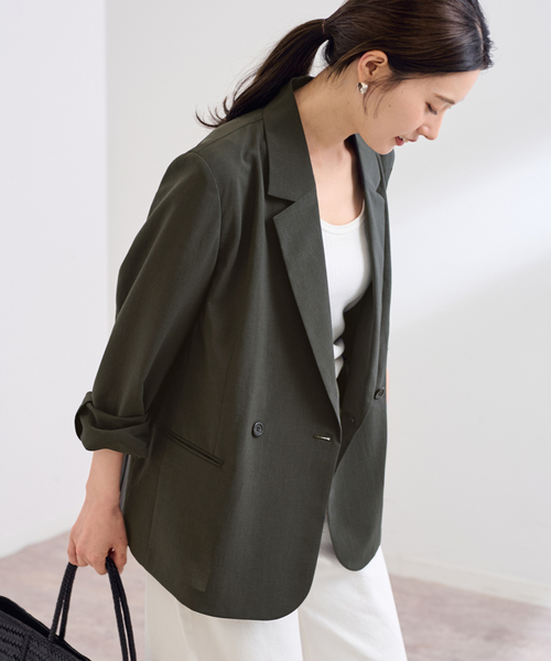 FRAMeWORK（フレームワーク）の「≪追加≫撥水強撚PEジャケット 3（テーラードジャケット・レディース・ブラウン系その他/チャコールグレー/スミクロ・FREE）」の11枚目の写真