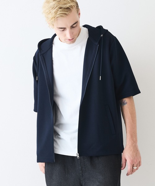 [Blue Standard] Dri-Flip Full-zip 5分袖 парка — быстросохнущая, стретч, лёгкая, комфортная