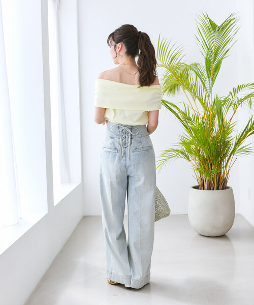 ラブティックボンボン　オフショルテレコカットソー 美人見えカットソー】オフショルテレコカットソー（Tシャツ