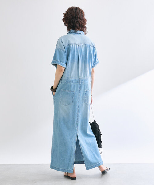 リヴドロワ　MONN×Yoshiiiiiiコラボ半袖デニムシャツワンピ36ブルー リヴドロワ MONN×Yoshiiiiiiコラボ半袖デニムシャツワンピ36