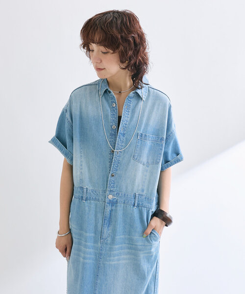 RIVE DROITE（リヴドロワ）の「【MONN×Yoshiiiiii】半袖デニムシャツワンピース（ワンピース・レディース・ネイビー/ブルー・40/36/FREE）」の6枚目の写真