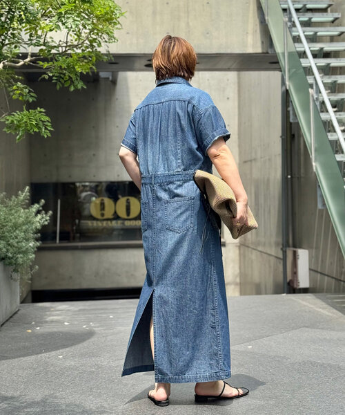美品　リヴドロワ　デニムワンピース　ノースリーブ　シャツワンピース　ロング 2025年最新】rive droite デニムシャツワンピースの人気アイテム
