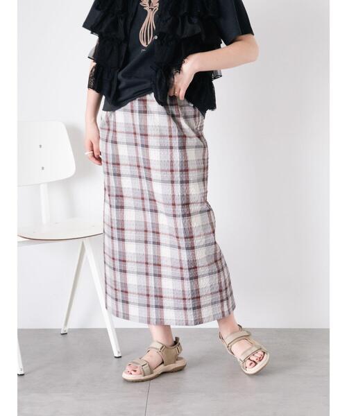 Samansa Mos2(サマンサ モスモス)の「【UVカット】チェック柄ナロースカート(スカート・レディース・ブルー/グリーン/グレー/ピンク・F)」の1枚目の写真