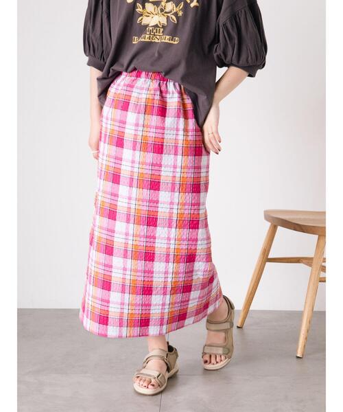 Samansa Mos2(サマンサ モスモス)の「【UVカット】チェック柄ナロースカート(スカート・レディース・ブルー/グリーン/グレー/ピンク・F)」の4枚目の写真