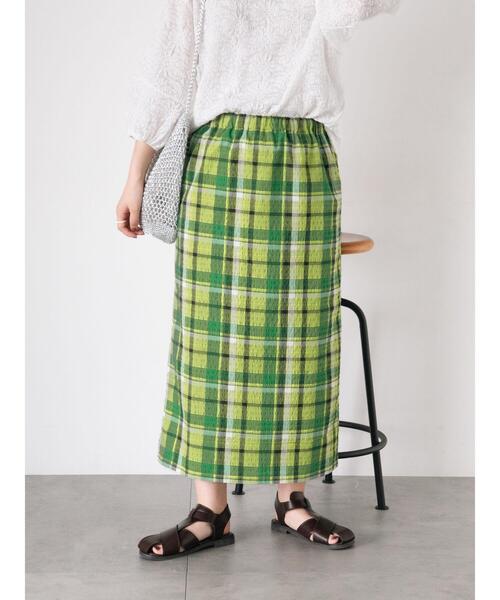 Samansa Mos2(サマンサ モスモス)の「【UVカット】チェック柄ナロースカート(スカート・レディース・ブルー/グリーン/グレー/ピンク・F)」の2枚目の写真