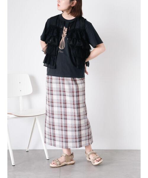 Samansa Mos2(サマンサ モスモス)の「【UVカット】チェック柄ナロースカート(スカート・レディース・ブルー/グリーン/グレー/ピンク・F)」の10枚目の写真