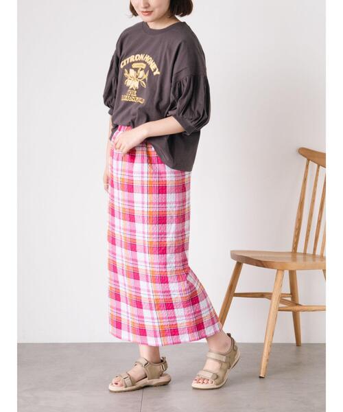 Samansa Mos2(サマンサ モスモス)の「【UVカット】チェック柄ナロースカート(スカート・レディース・ブルー/グリーン/グレー/ピンク・F)」の6枚目の写真