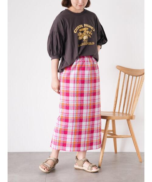 Samansa Mos2(サマンサ モスモス)の「【UVカット】チェック柄ナロースカート(スカート・レディース・ブルー/グリーン/グレー/ピンク・F)」の7枚目の写真