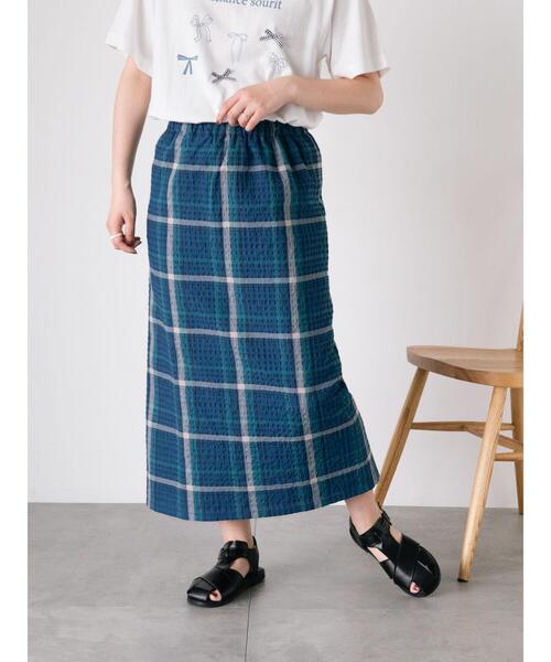 Samansa Mos2(サマンサ モスモス)の「【UVカット】チェック柄ナロースカート(スカート・レディース・ブルー/グリーン/グレー/ピンク・F)」の8枚目の写真