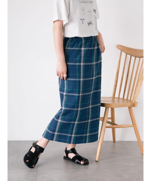 Samansa Mos2(サマンサ モスモス)の「【UVカット】チェック柄ナロースカート(スカート・レディース・ブルー/グリーン/グレー/ピンク・F)」の3枚目の写真