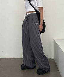 BARELY BLUE（ベアリーブルー）の「【 BARELY BLUE / ベアリーブルー 】 ダブルウエスト ストライプ ワイドパンツ（スラックス）」