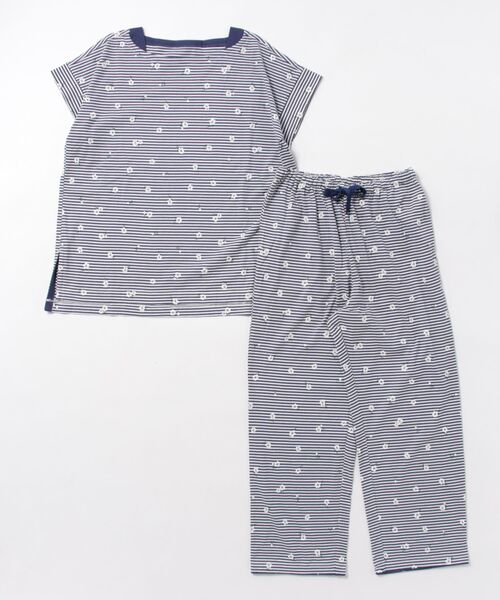 KIDBLUE　新品タグ付き半袖パジャマ セール】キッドブルー -ボーダープチフラワー天竺 -半袖パジャマ