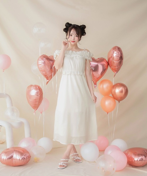  Party ワンピース オフホワイト コルセット風フロントZIPシャツワンピース｜シャツワンピース