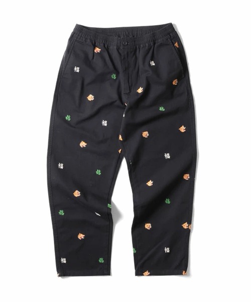 HOUSTON（ヒューストン）の「HOUSTON ヒューストン COTTON TWILL ALLOVER EMB EASY PANTS コットンツイル 虎 福 総柄刺繍 イージーパンツ（チノパンツ・メンズ・ナチュラル/ブラック/ベージュ・M/L/XL）」の2枚目の写真