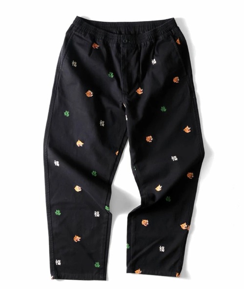 HOUSTON（ヒューストン）の「HOUSTON ヒューストン COTTON TWILL ALLOVER EMB EASY PANTS コットンツイル 虎 福 総柄刺繍 イージーパンツ（チノパンツ・メンズ・ナチュラル/ブラック/ベージュ・M/L/XL）」の4枚目の写真