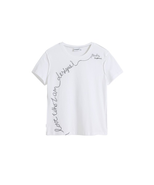 Desigual(デシグアル)の「フレーズエンブロイダリー 刺繍入りTシャツ ブラック(Tシャツ/カットソー・レディース・ホワイト/ブラック・XS/S/L/XL/M)」の1枚目の写真