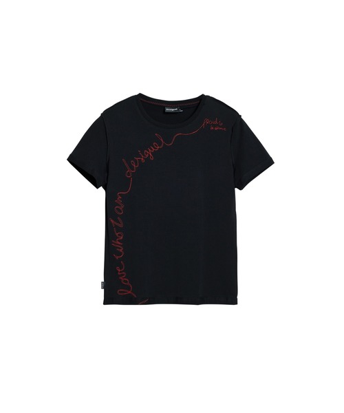 Desigual(デシグアル)の「フレーズエンブロイダリー 刺繍入りTシャツ ブラック(Tシャツ/カットソー・レディース・ホワイト/ブラック・XS/S/L/XL/M)」の2枚目の写真