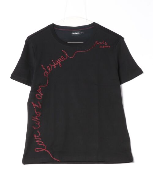 tシャツ フレーズエンブロイダリー 刺繍入りTシャツ ブラック レディース フレーズエンブロイダリー 刺繍入りTシャツ ブラック（Tシャツ