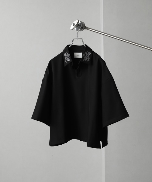 welise（ウェライズ）の「【welise/ウェライズ】Flower "Embroidery"ショートスキッパーシャツ（シャツ/ブラウス・メンズ・ホワイト/ブラック/グレー・S/M/L）」の4枚目の写真