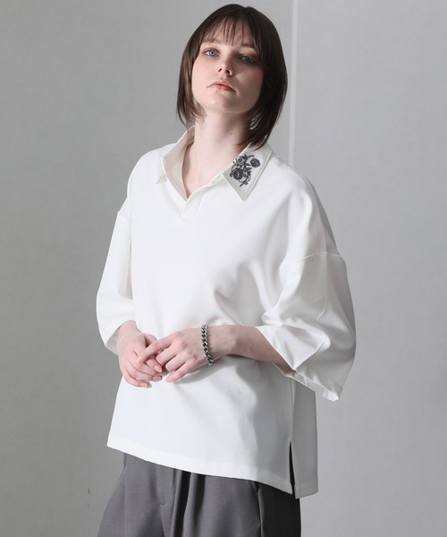welise（ウェライズ）の「【welise/ウェライズ】Flower "Embroidery"ショートスキッパーシャツ（シャツ/ブラウス・メンズ・ホワイト/ブラック/グレー・S/M/L）」の7枚目の写真