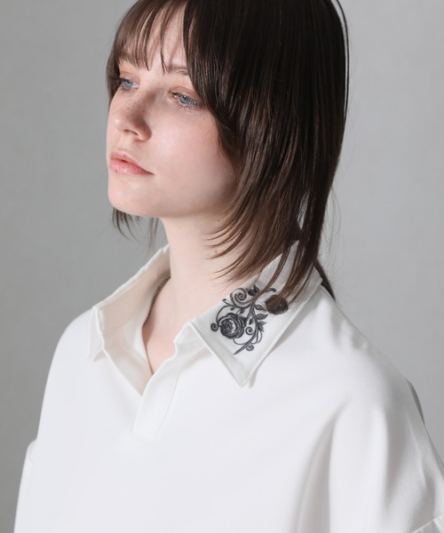 welise（ウェライズ）の「【welise/ウェライズ】Flower "Embroidery"ショートスキッパーシャツ（シャツ/ブラウス・メンズ・ホワイト/ブラック/グレー・S/M/L）」の8枚目の写真