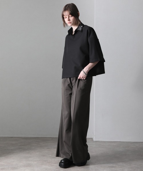 welise（ウェライズ）の「【welise/ウェライズ】Flower "Embroidery"ショートスキッパーシャツ（シャツ/ブラウス・メンズ・ホワイト/ブラック/グレー・S/M/L）」の14枚目の写真