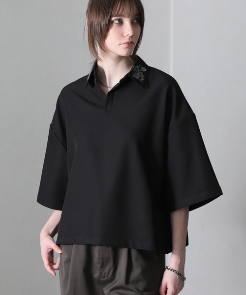welise（ウェライズ）の「【welise/ウェライズ】Flower "Embroidery"ショートスキッパーシャツ（シャツ/ブラウス・メンズ・ホワイト/ブラック/グレー・S/M/L）」の11枚目の写真