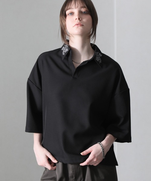 welise（ウェライズ）の「【welise/ウェライズ】Flower "Embroidery"ショートスキッパーシャツ（シャツ/ブラウス・メンズ・ホワイト/ブラック/グレー・S/M/L）」の12枚目の写真