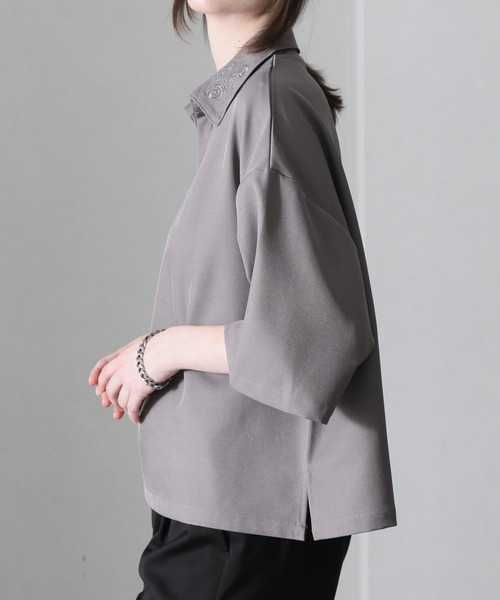 welise（ウェライズ）の「【welise/ウェライズ】Flower "Embroidery"ショートスキッパーシャツ（シャツ/ブラウス・メンズ・ホワイト/ブラック/グレー・S/M/L）」の16枚目の写真