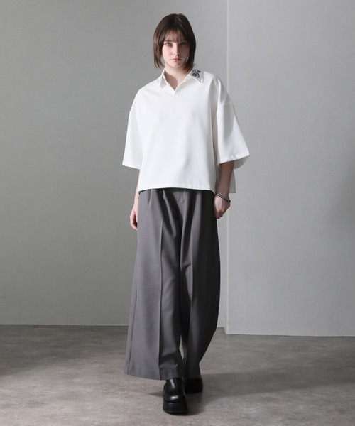 welise（ウェライズ）の「【welise/ウェライズ】Flower "Embroidery"ショートスキッパーシャツ（シャツ/ブラウス・メンズ・ホワイト/ブラック/グレー・S/M/L）」の9枚目の写真