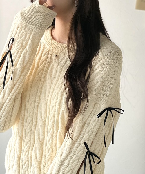 セール】【mily bilet】リボンで仕込む♪上品フェミニン。袖リボン