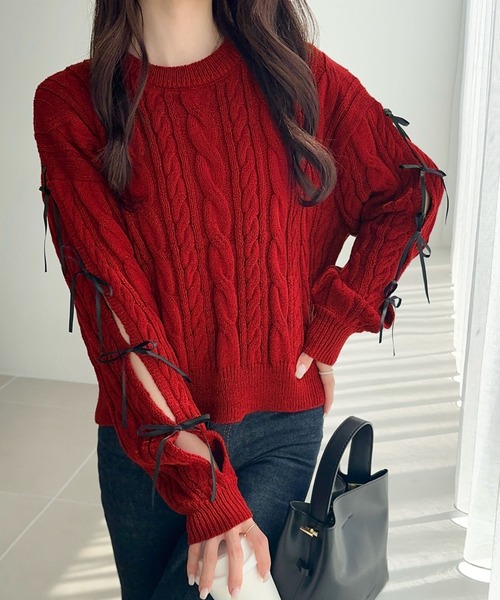 セール】【mily bilet】リボンで仕込む♪上品フェミニン。袖リボン